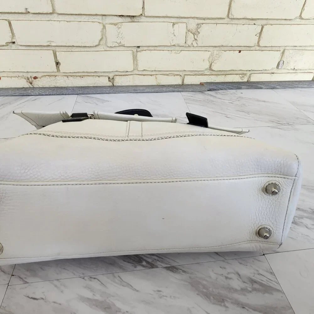 Rare Vintage Coach Hamilton White Pebbled Leather Satchel Tote Bag Purse - Picture 7 of 13